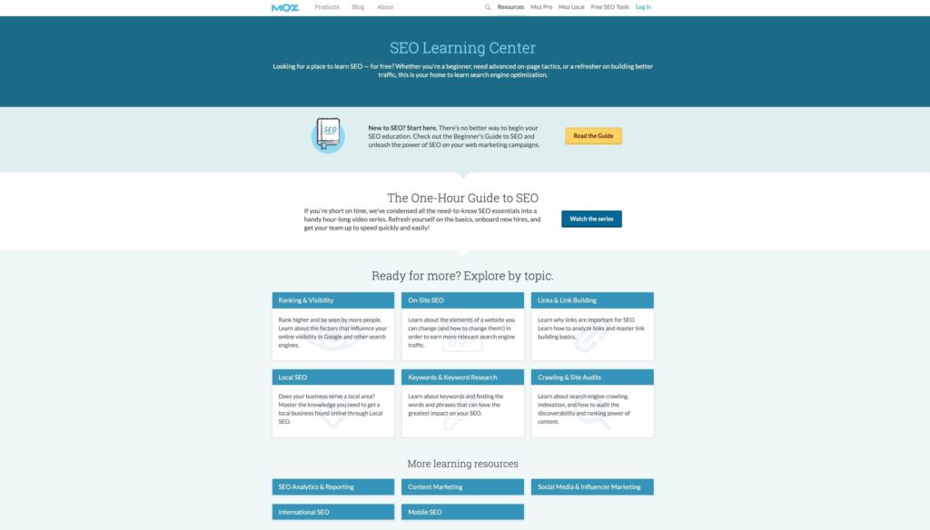 Moz Learning center Marketing course StartupStash