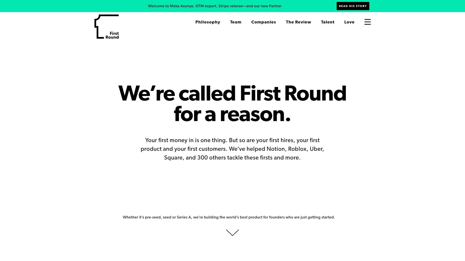 Screenshot of the First Round website.