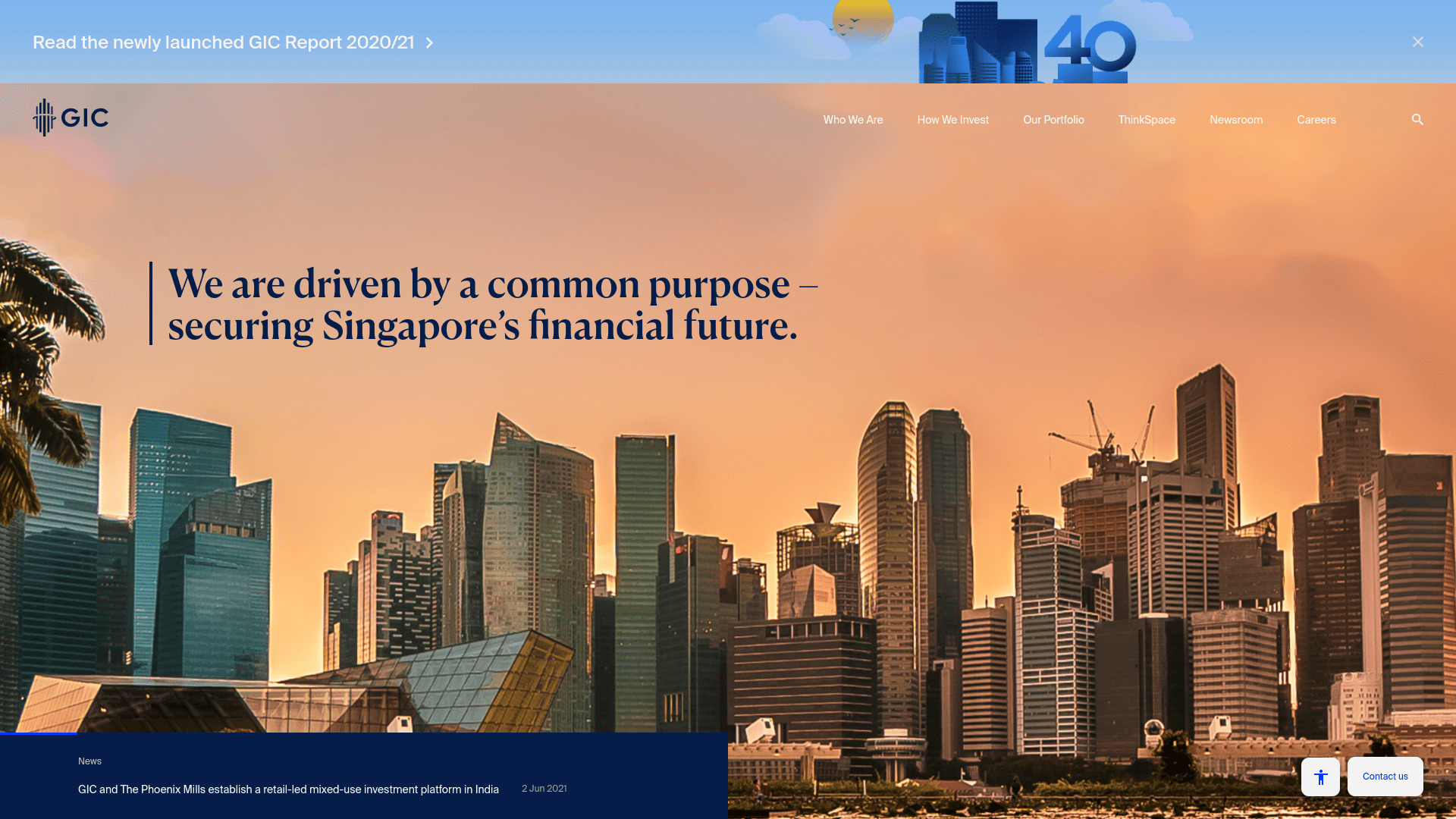 Screenshot of the GIC website.
