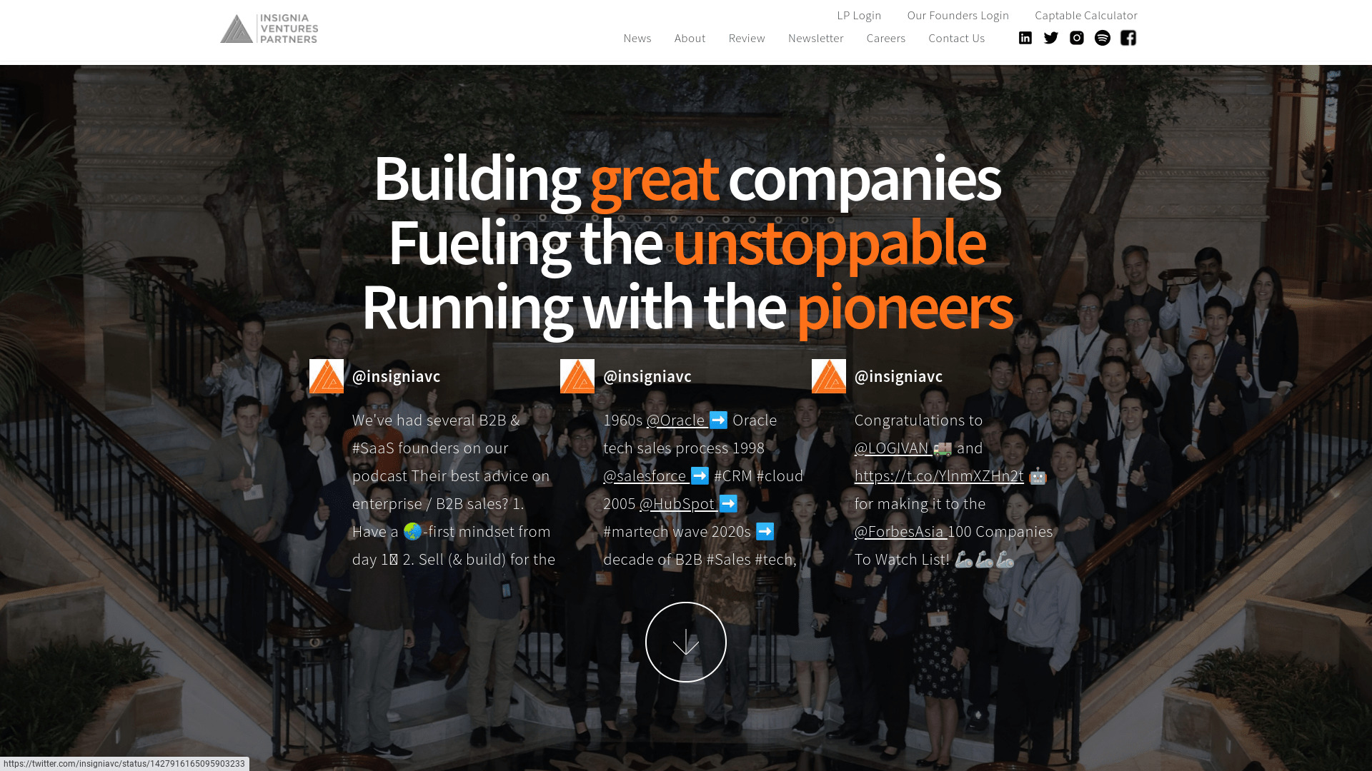 Screenshot of the Insignia Venture Capital website.