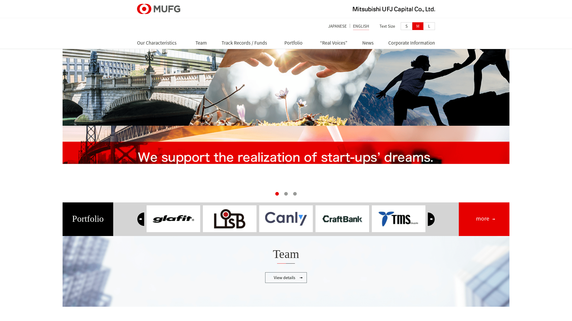 Screenshot of the Mitsubishi Capital website.