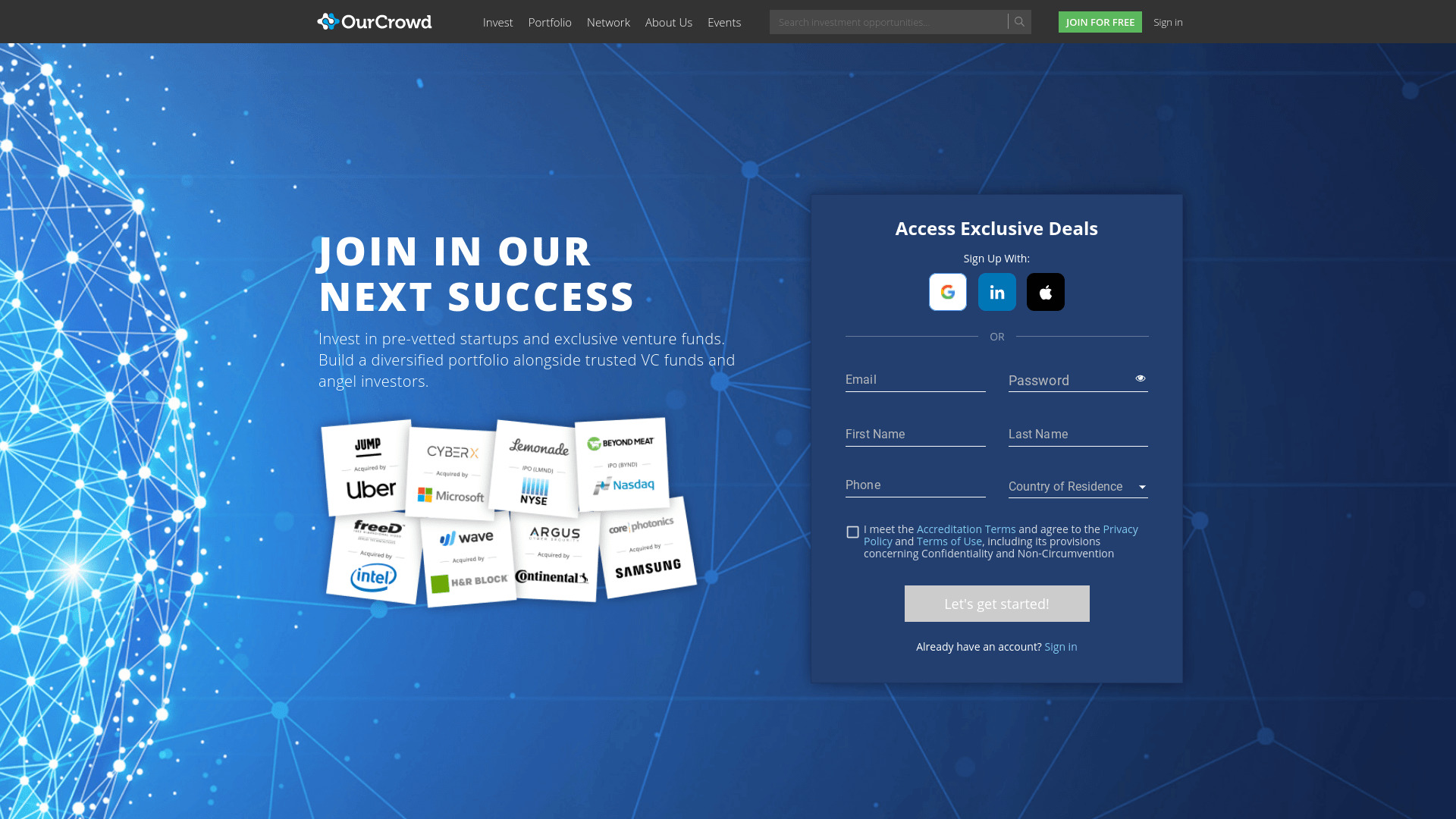 Screenshot of the OurCrowd website.