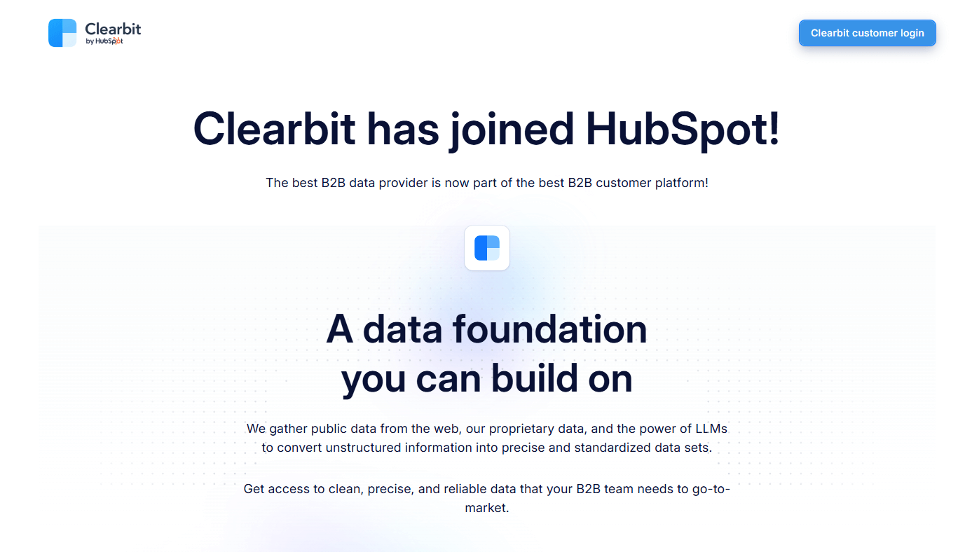 clearbit homepage