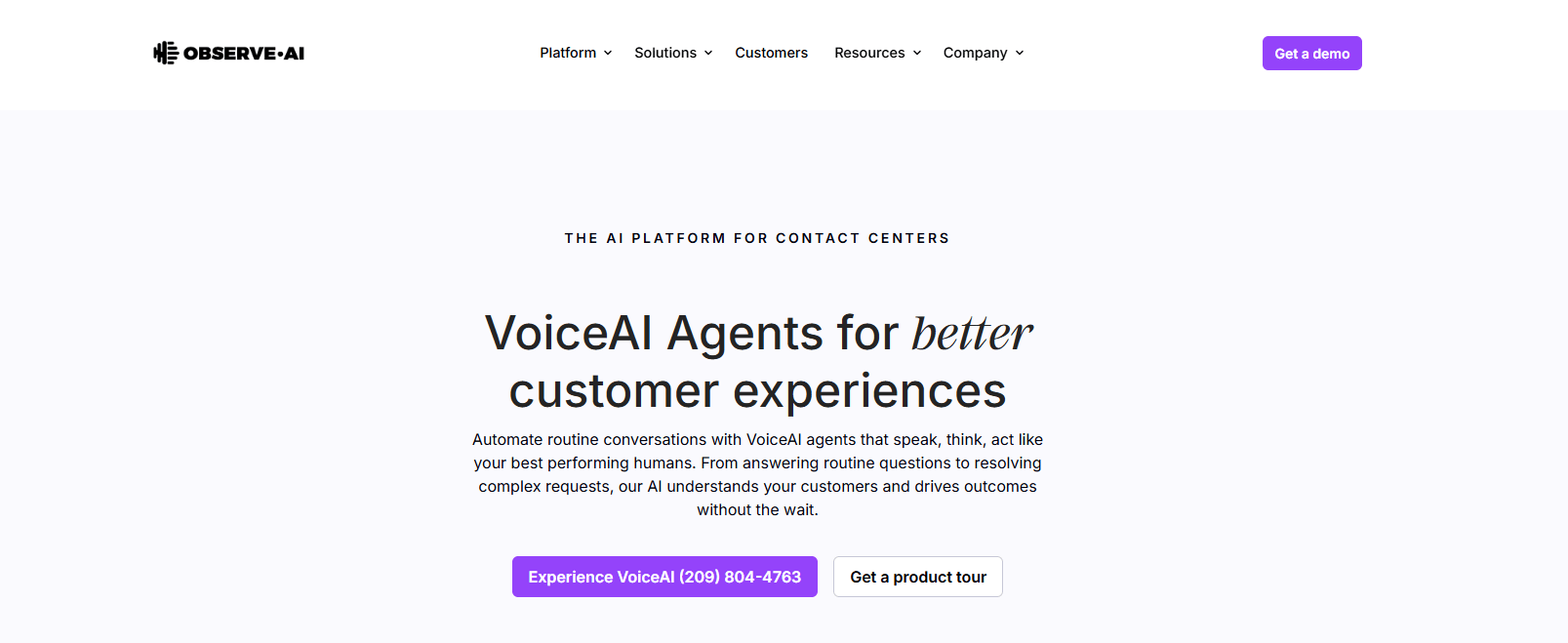 observe.ai homepage