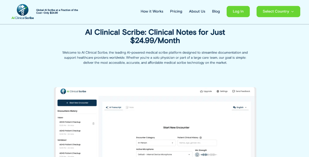 aiclinicalscribe homepage
