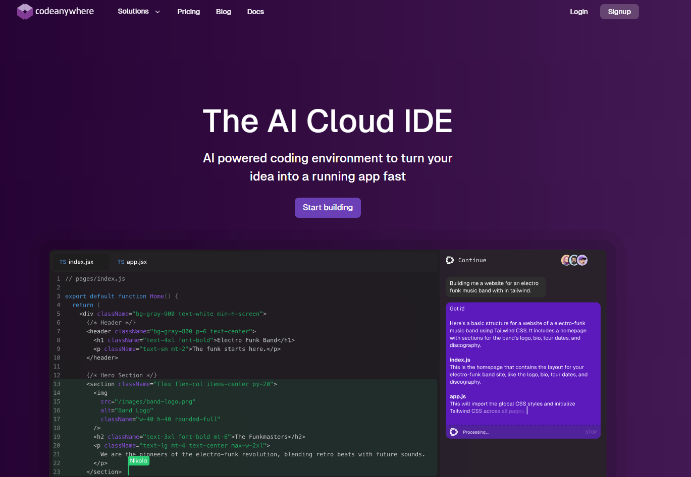 codeanywhere homepage