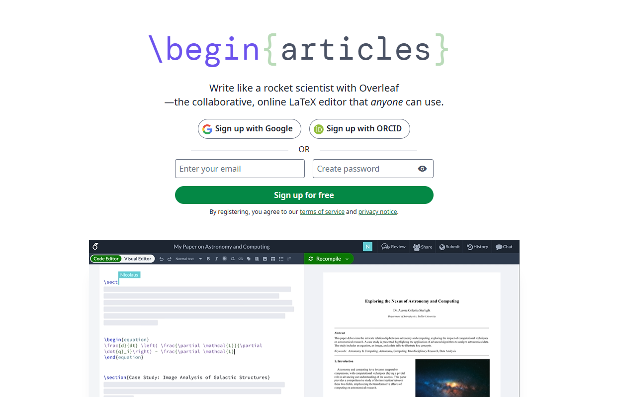overleaf homepage