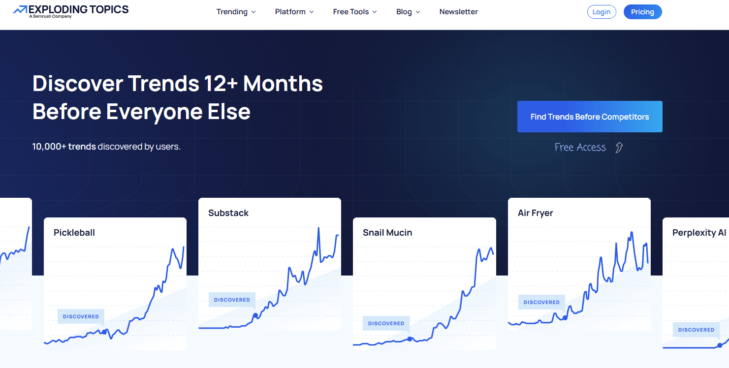 exploding topics homepage
