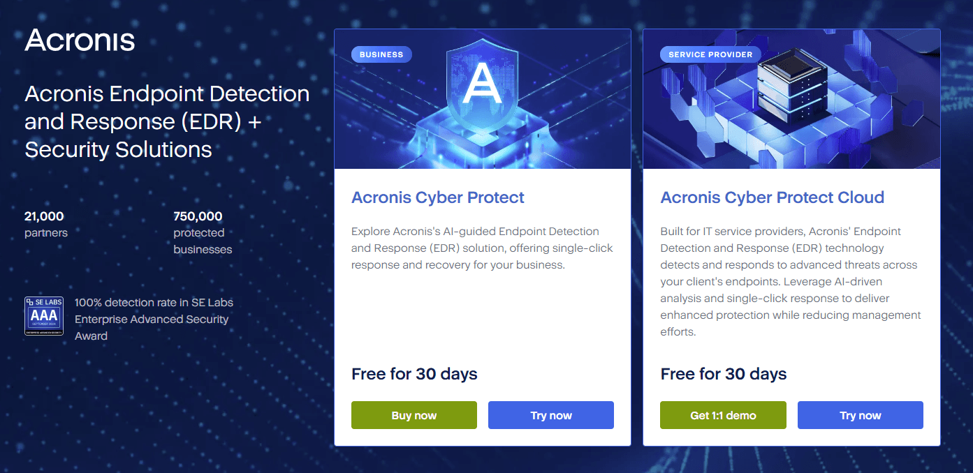acronis homepage