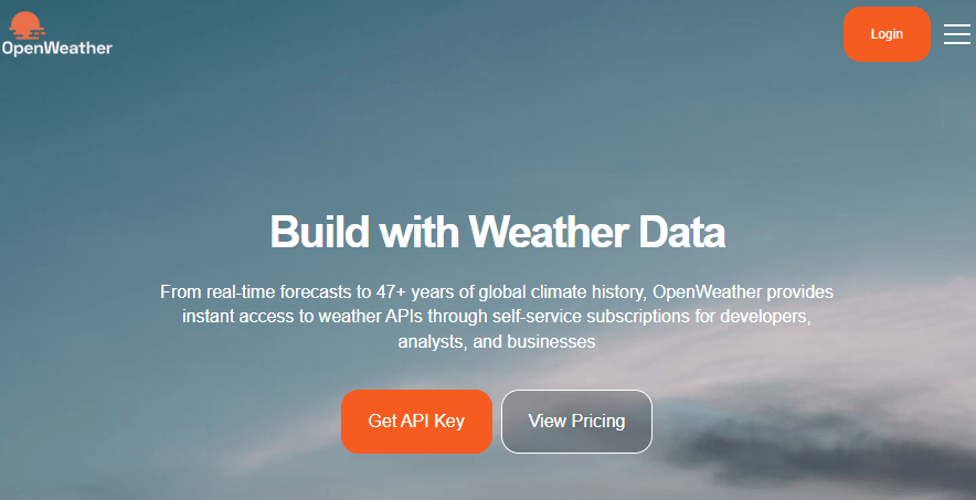 openweather homepage