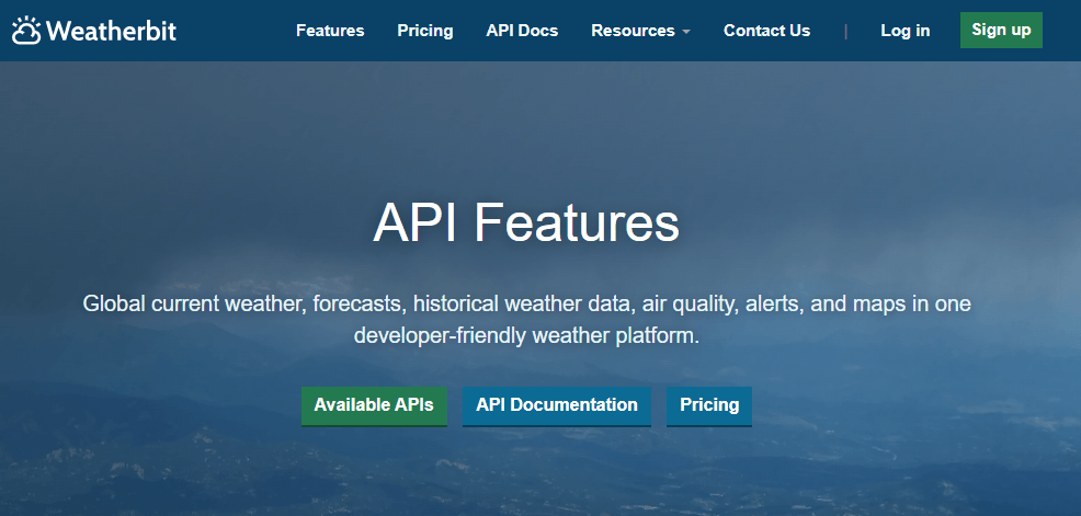 weatherbit homepage
