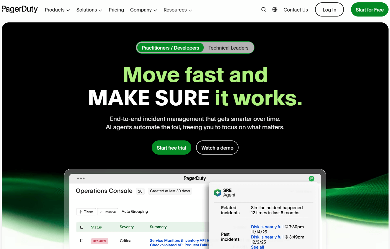 pagerduty homepage