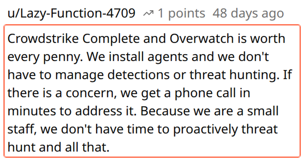 Marked r/sysadmin comment on Falcon Complete