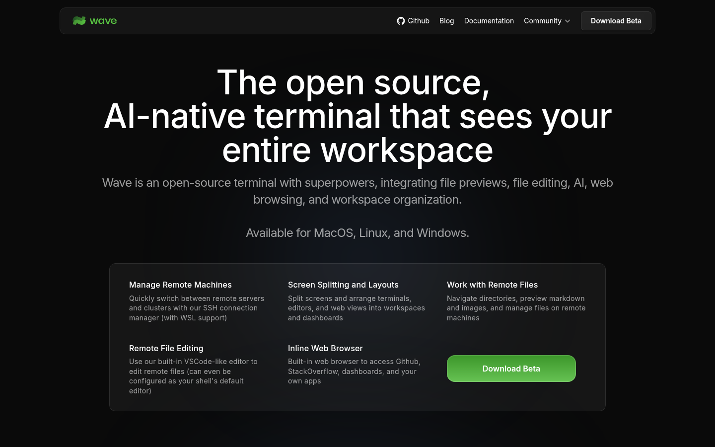 Wave Terminal homepage