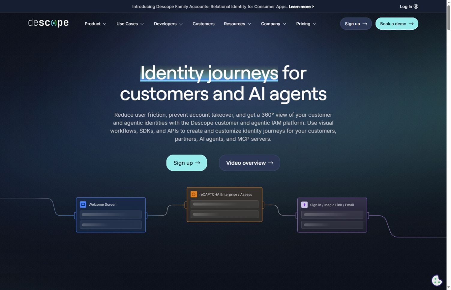 Descope customer and agentic identity platform homepage